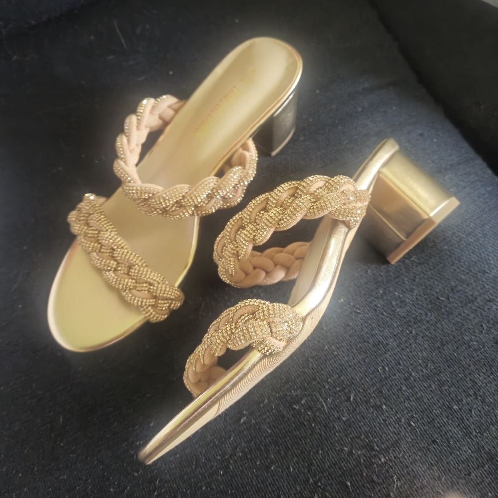 Rose gold braided strap sandals